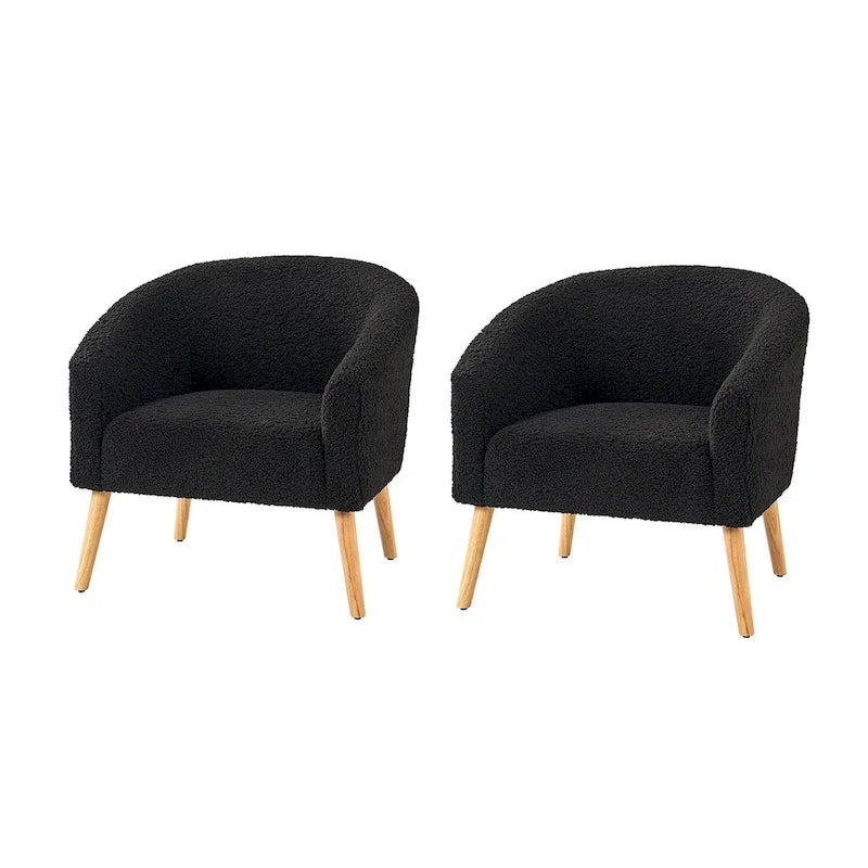 Modern Boucle Armchair with Solid Wood Legs, Set of 2