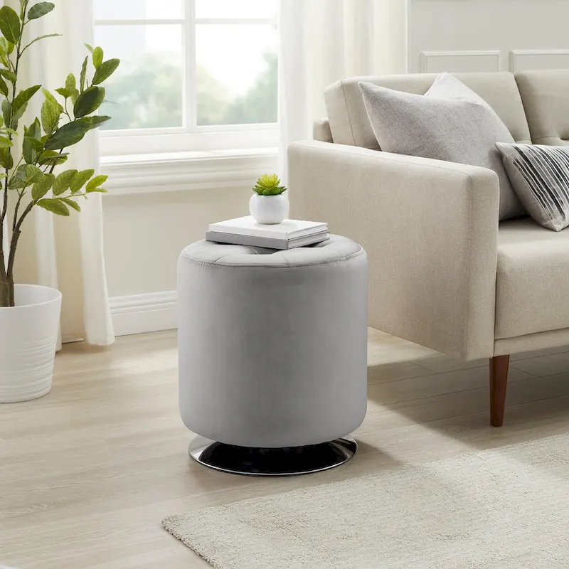 Chelle Faux Leather Swivel Ottoman