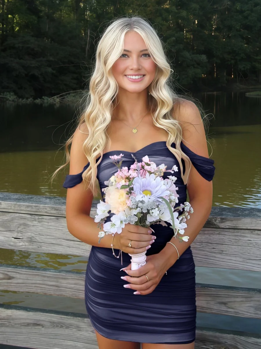 Navy Blue - Off The Shoulder Tulle Short Homecoming & Cocktail Dresses