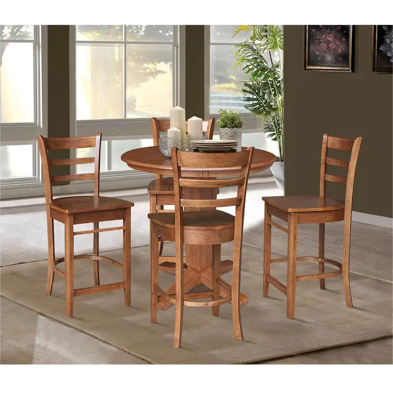 36 in Solid Wood Round Top Counter Height Dining Table with 4 Stools