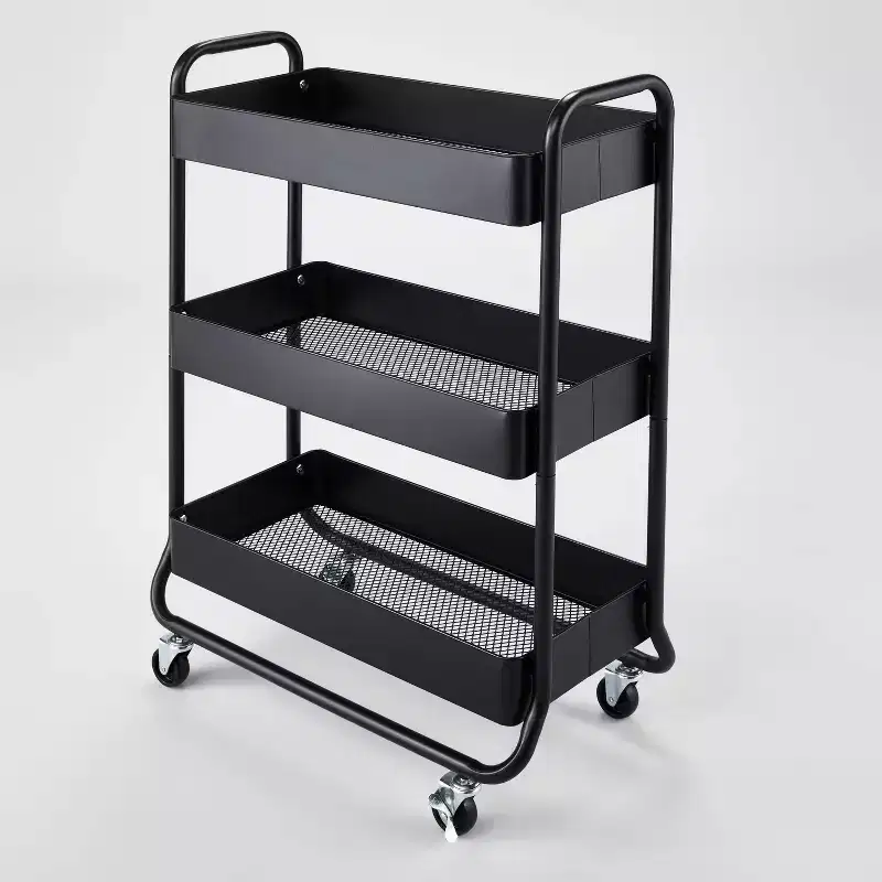 Wide Metal Utility Cart Black - Brightroom™: Rolling Storage Cart with Casters, Fixed Shelves, Universal Storage