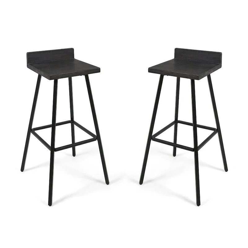 Brown/Grey Acacia Wood Bar Stools, Set of 2, Bar Height