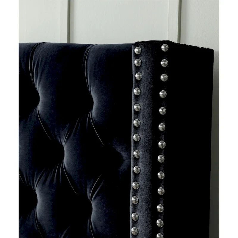King Velvet Upholstered Bed with Deep Button Tufting
