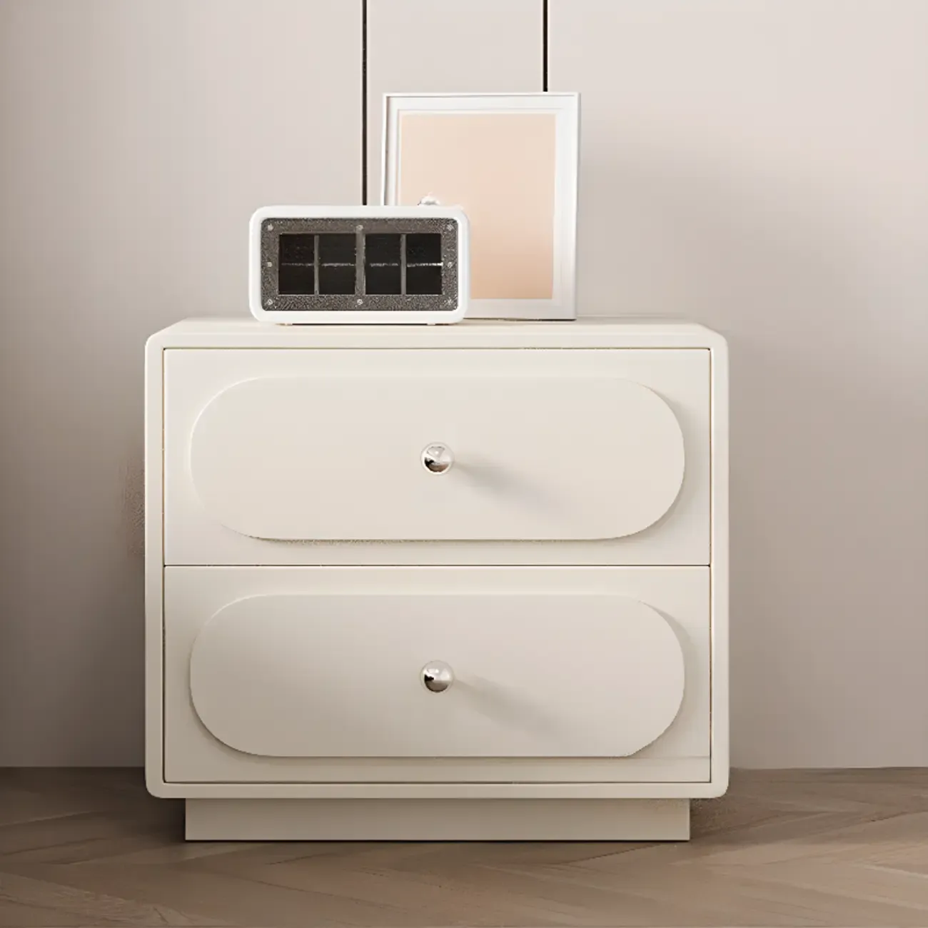 Modern Leather Top Wooden 2 Drawer Nightstand