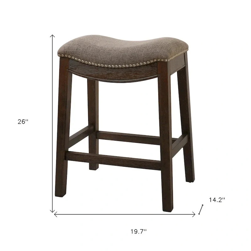 HomeRoots 26 Gray and Brown Fabric and Solid Wood Backless Counter Height Bar Chair