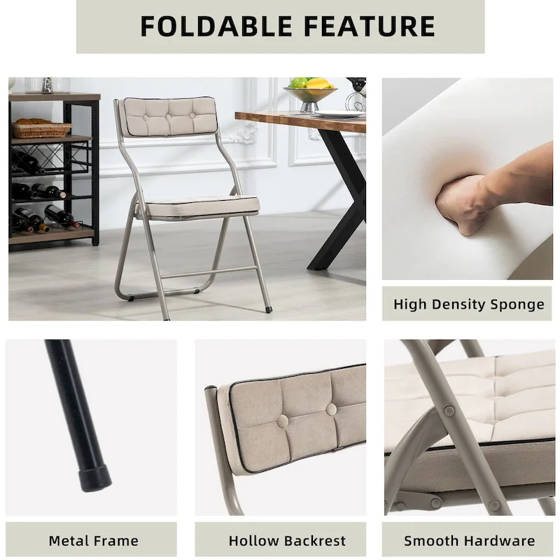 Velvet Upholstered Steel Tufted Folding Dining Chairs(set of 4)