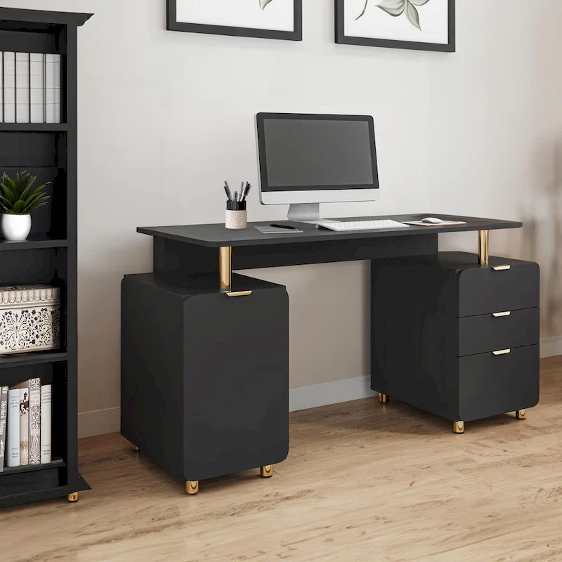 Modern Executive Floating Desk with 3 Drawers & Sleek Work Surface