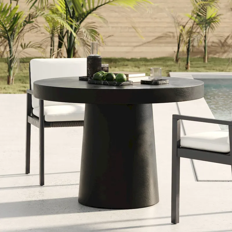 Black Concrete Round Dining Table with Pedestal Base – 4-Seater