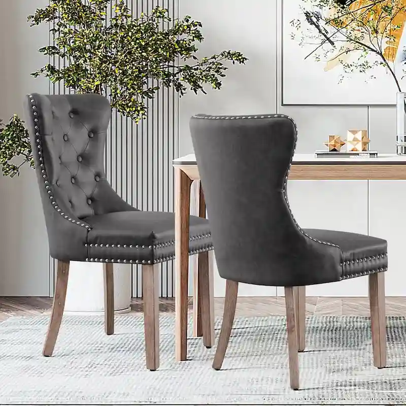 CHUN YI Faux Leather Modern Button Rivet Wing-back Dining Chair (Set of 2)