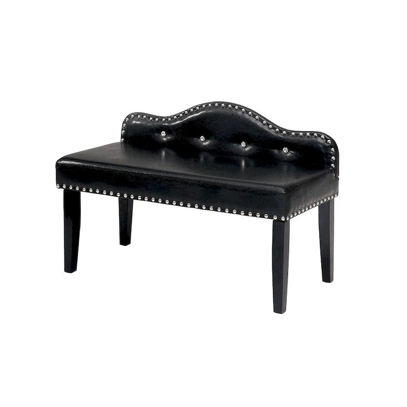 Furniture of America Kopt Modern Black Leatherette Tufted Accent Bench