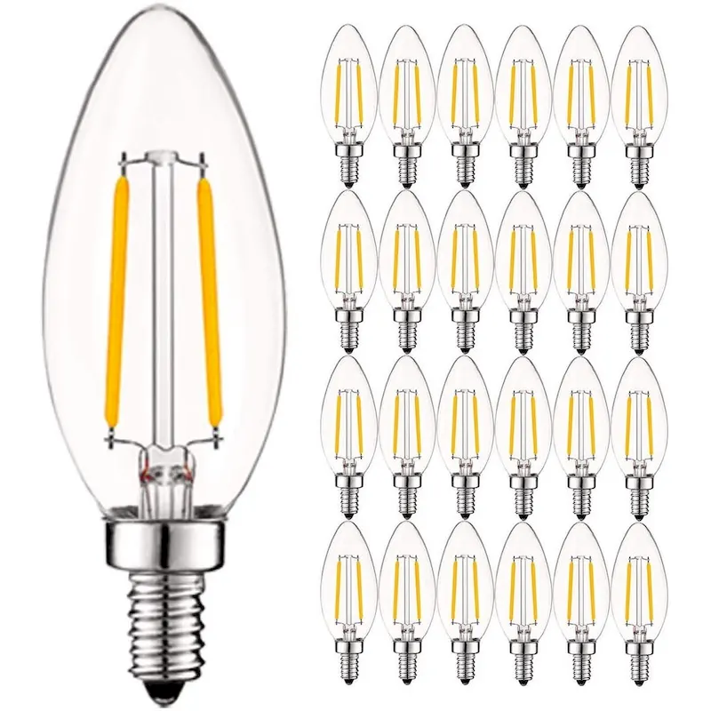 Luxrite 4W Vintage Candelabra LED Bulbs Dimmable, 400 Lumens, 40W Equivalent, Clear Glass, E12 Base (24 Pack)