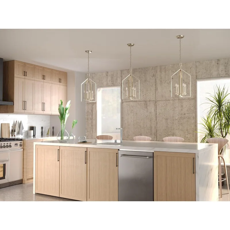 Vertex Collection Four-Light Brushed Nickel Contemporary Foyer Light - 15 in x 15 in x 28 in