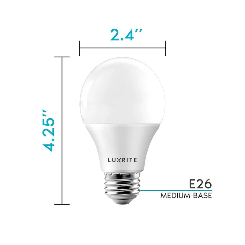 Luxrite A19 LED Light Bulb 60W Equivalent, Dimmable, 800 Lumens, Enclosed Fixture Rated, Energy Star, E26 Base (24 Pack)