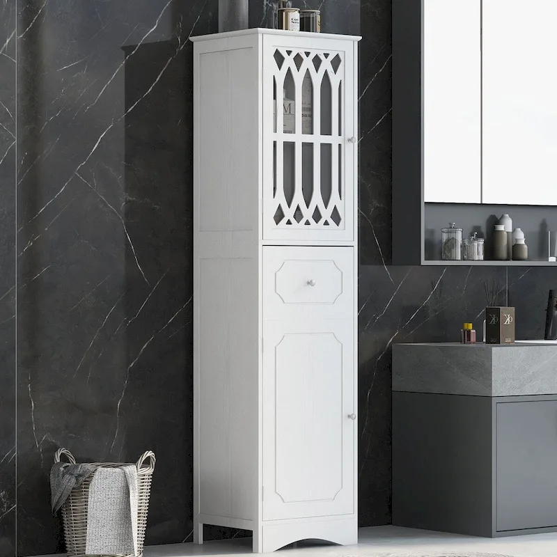 64  Wood 2-door Bathroom Cabinet with Adjustable Shelves