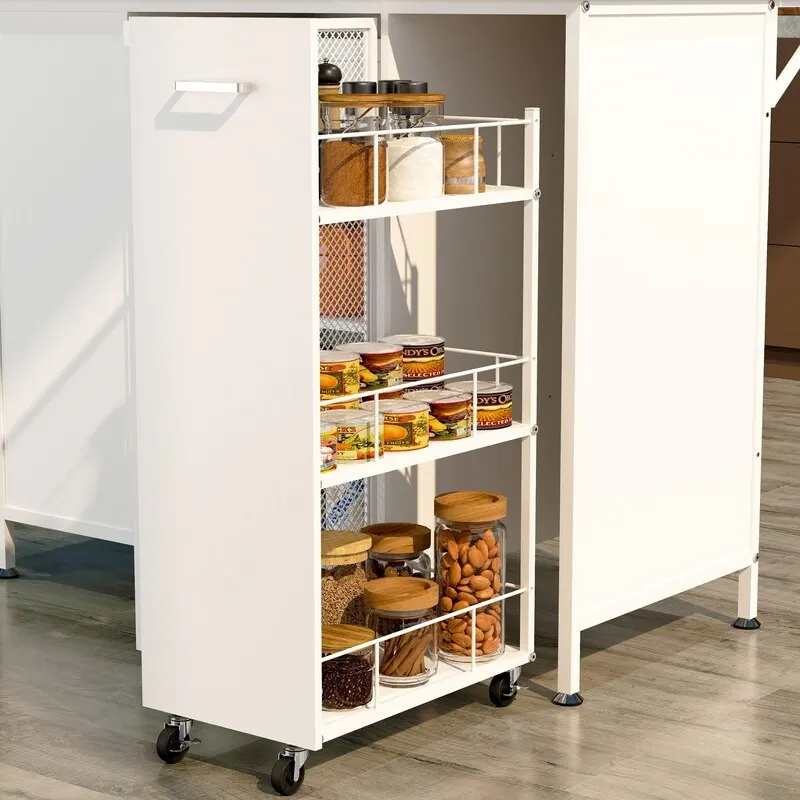 Black Portable Kitchen Island for 2, Metal Top, Folding Drop-Leaf Panel