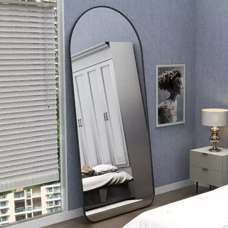 Okak 71*32IN Arched Full Length Mirror, Oversized Floor Mirror with Round Corner, Wall Mirror for Living Room, Dressing Room, Black