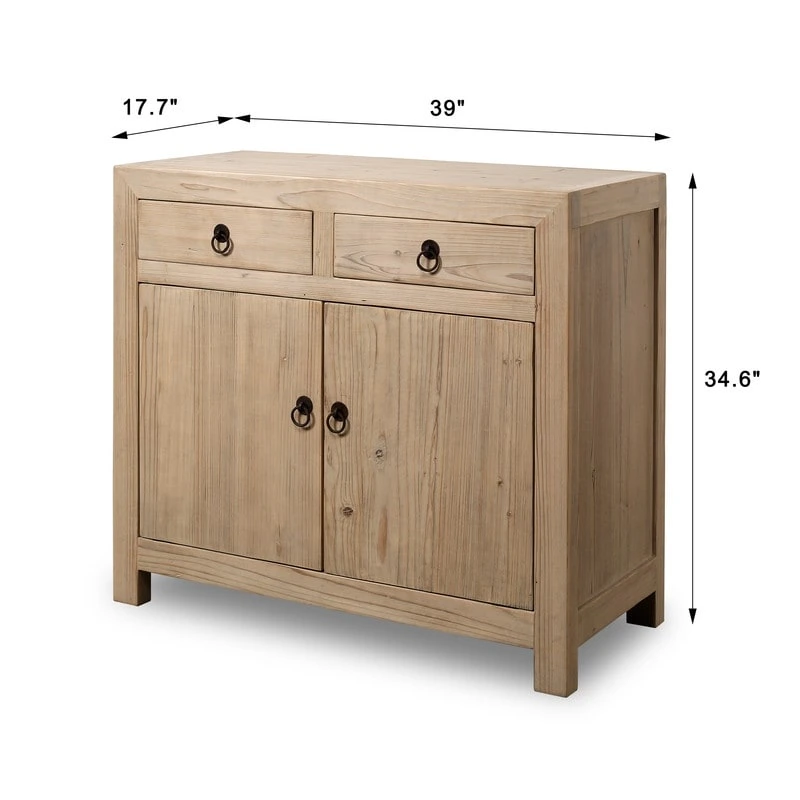 Two Drawers Cabinet Weathered Natural Solid Pine