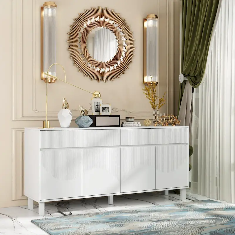 Buffet Storage Cabinet with Pine Leg and Adjustable Interior Sideboard - 63