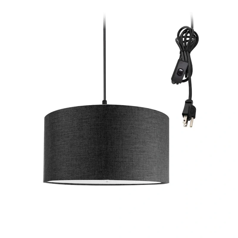 2 Light Swag Plug-In Pendant 14 w Granite Gray with Diffuser, Black Cord