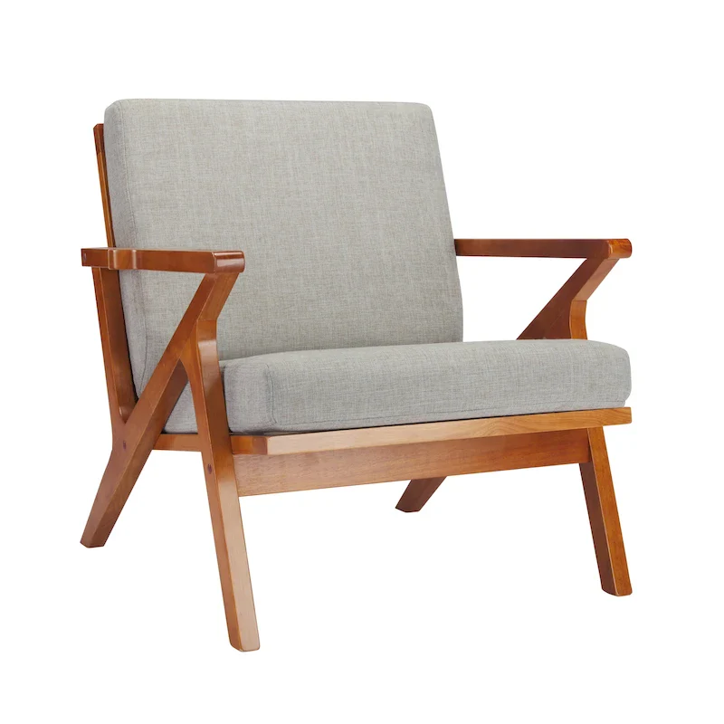 Fabric Accent Chair with Rubberwood Frame, Removable Cushions