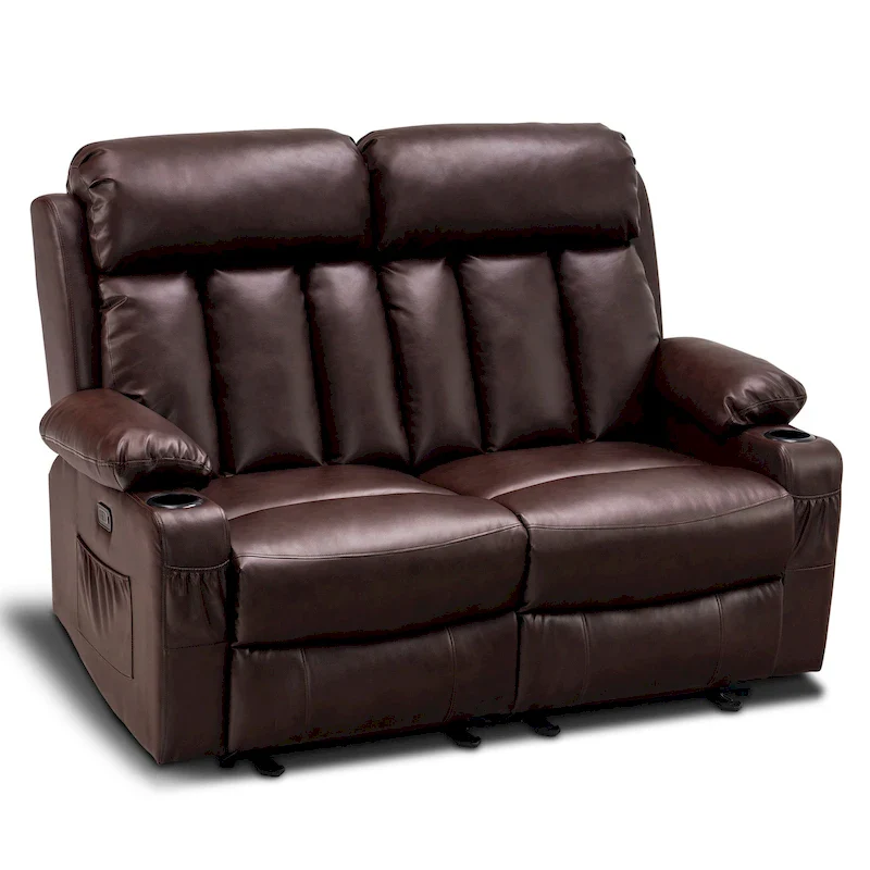 Dark Brown / Black / Cream White Faux Leather Power Recliner Sofa, 2–3 Seat