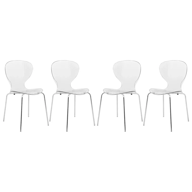 Stackable Plastic Dining Chair with Chrome Legs Set of 4 Transparent Accent Side Chair for Indoor and Outdoor