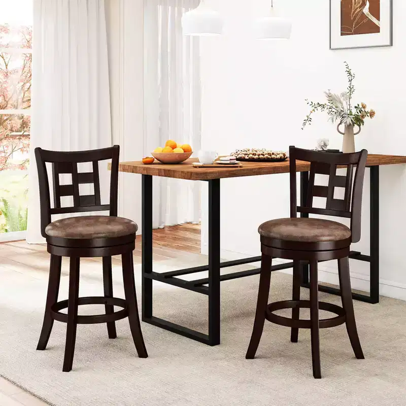 Costway Set of 2/4 Bar Stools 26 Swivel Bar Chairs with Footrest, Lattice Backrest