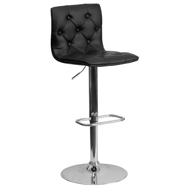 Emma and Oliver Button Tufted Vinyl Adjustable Height Barstool with Chrome Base