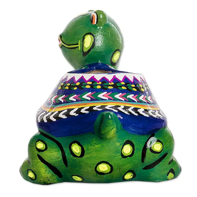 Novica Handmade Mountain Turtle Small Ceramic Flower Pot