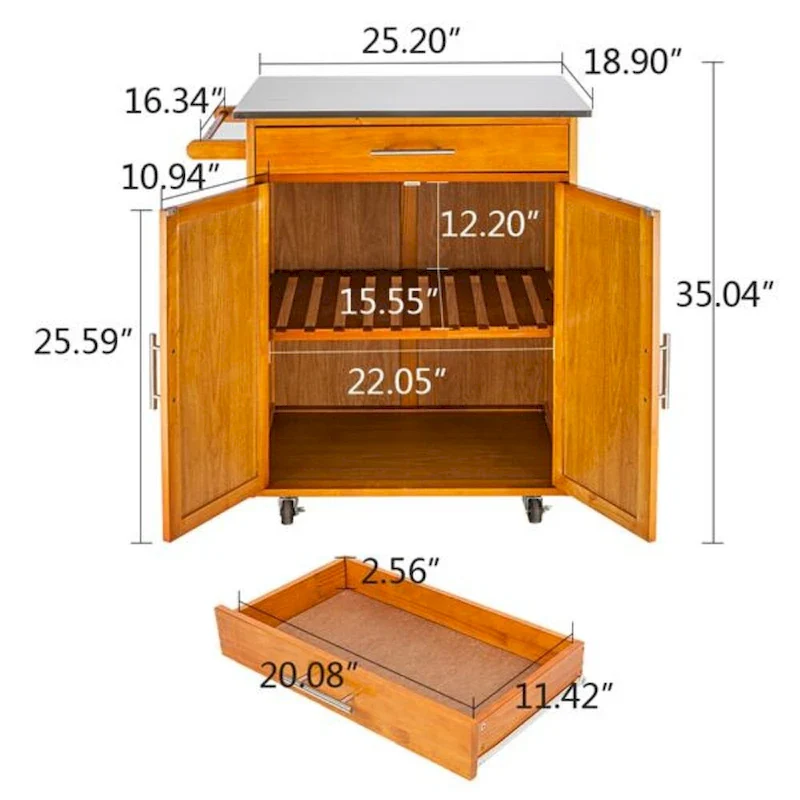 Moveable Kitchen Cart with Stainless Steel Table Top & One Drawer & One Cabinet Sapele - (28.74 x 18.90 x 35.04)