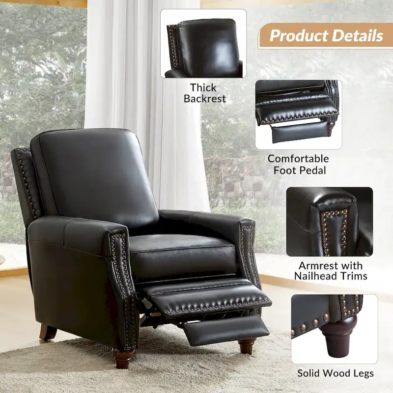 Cigar Mid-century Modern Genuine Leather Recliner with Nailhead Trim by HULALA HOME