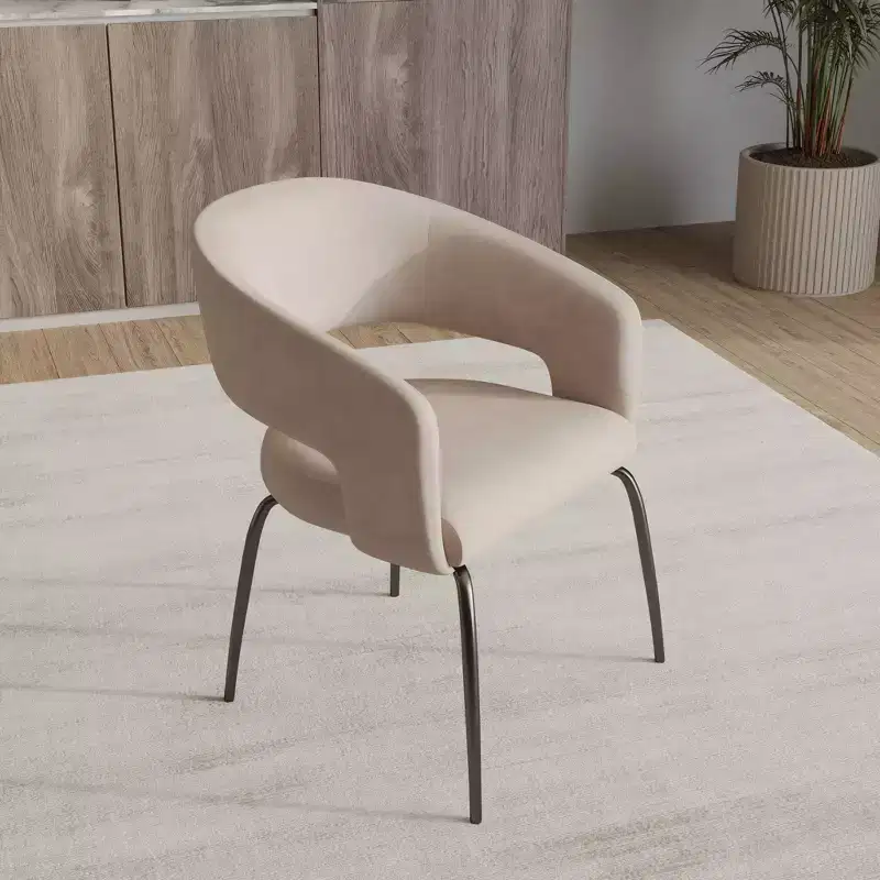 LeisureMod Dining Chair Upholstered in Velvet/Leather with Open Curved Backrest and Powder-Coated Iron Legs Gavin Collection Set of 2
