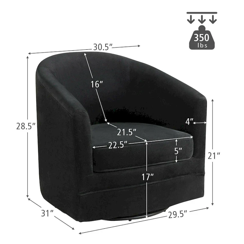 Black Velvet Swivel Barrel Accent Chair