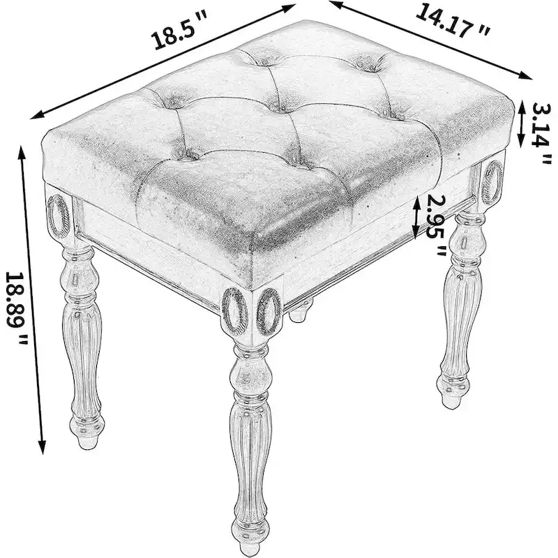 Traditional Shoe Bench with Button Tufted Pad Wood Turned Legs, Upholstered Entryway Bench