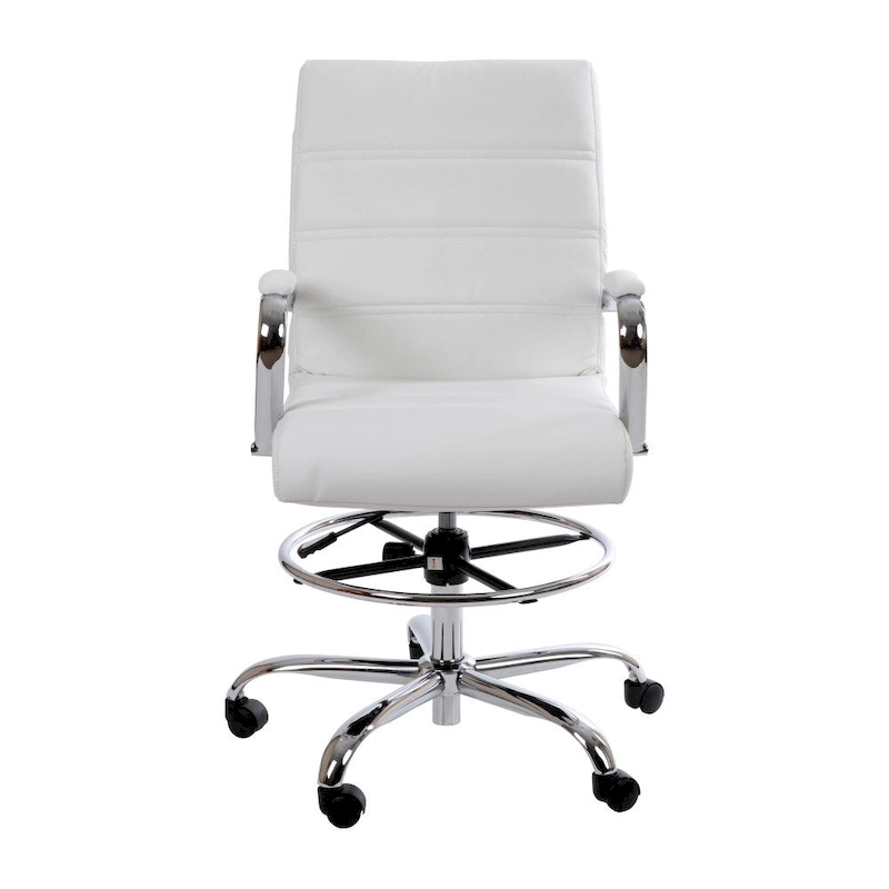 Mid-Back LeatherSoft Drafting Chair with Adjustable Foot Ring and Chrome Base