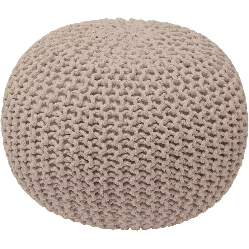 Ornavo Home Cotton Classic Braid Pouf Ottoman - 15 x 18.5