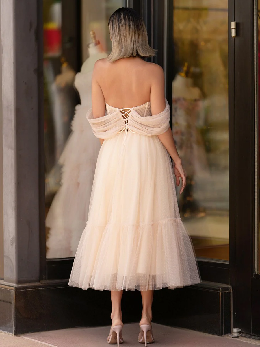 A-Line Tulle Sweetheart Tea-Length Homecoming Dress