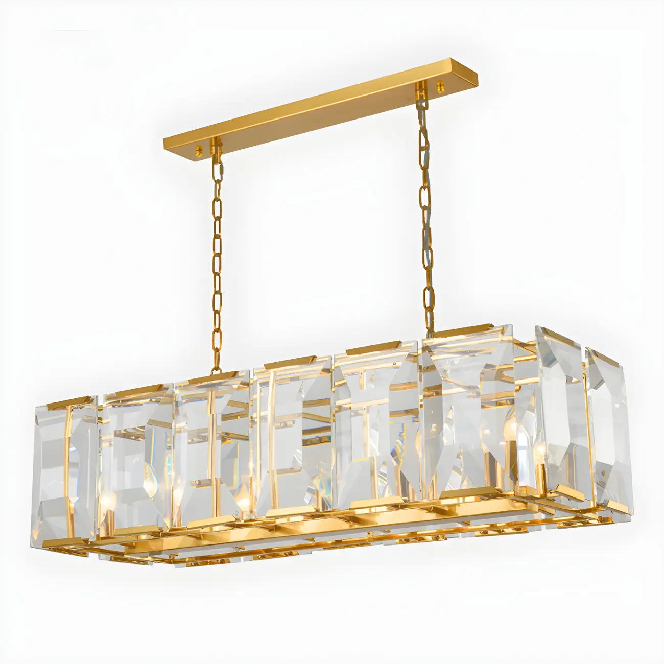 Modern Crystal Island Chandelier in Black and Gold