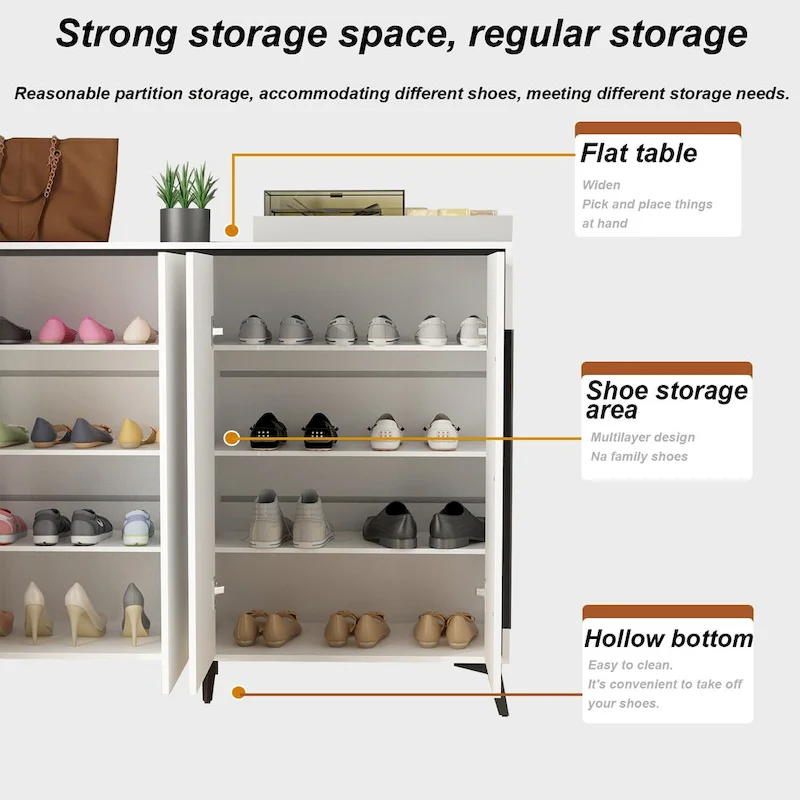 4-Door White Shoe Storage Cabinet for 2-Person Entryway
