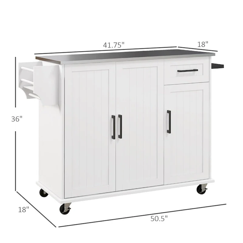Rolling Kitchen Cart with Drawer, Towel Rack and Adjustable Shelves