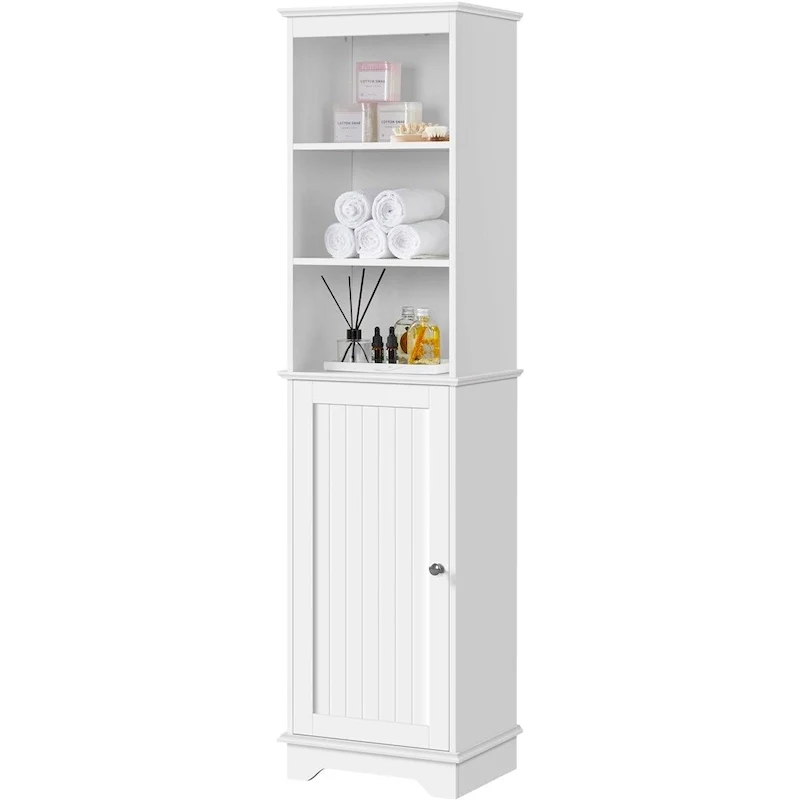 White Tall Slim Freestanding Bathroom Storage Cabinet, Single Door, 1-Person Use