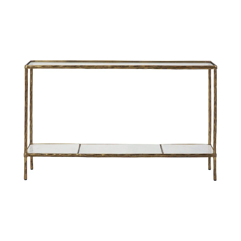 Glass Top Console Sofa Table with Marble Shelf
