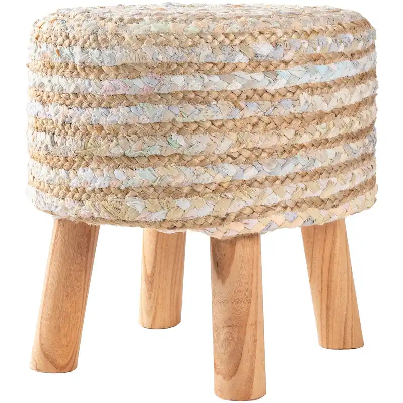 Hand Crafted Bohemian Jute and Wood Foot Stool
