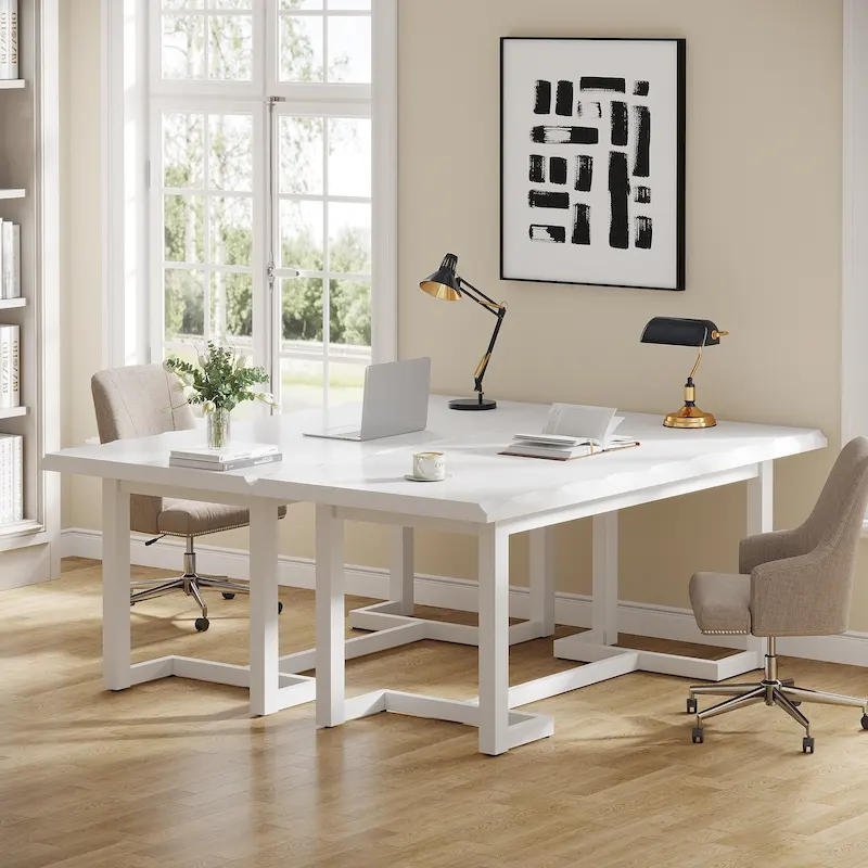 63 Inches Computer Desk, Rectangular Writing Table with Solid Wood Legs and Thickened Desktop