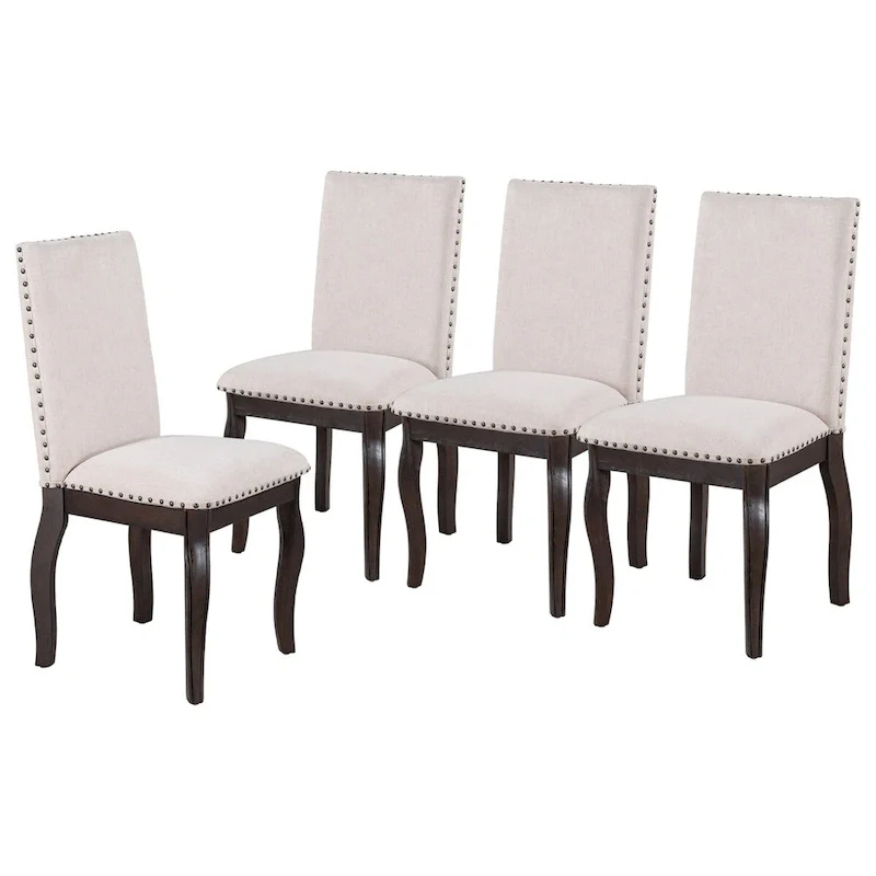 Espresso Wood Set of 4 Dining Chairs with Upholstered