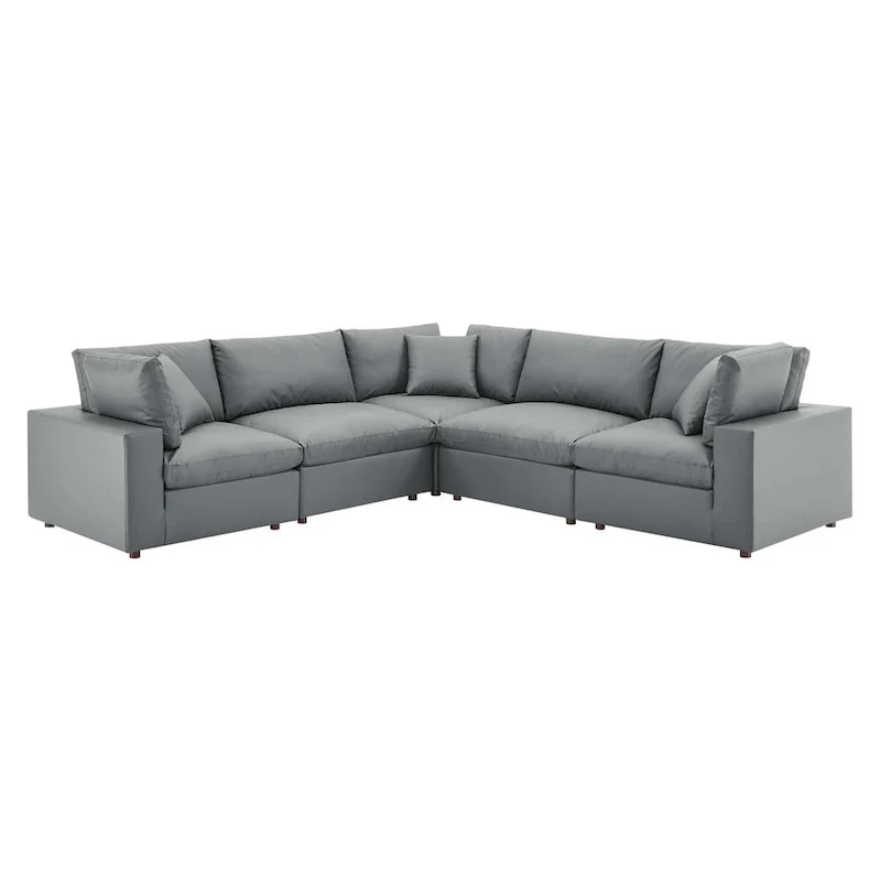 Commix Down Filled Overstuffed Vegan Leather 5-Piece Sectional Sofa