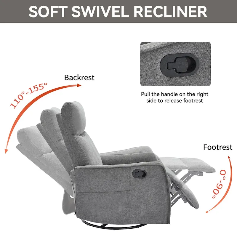 360 Swivel Rocker Recliner Chair with Massage and Lumbar Heating