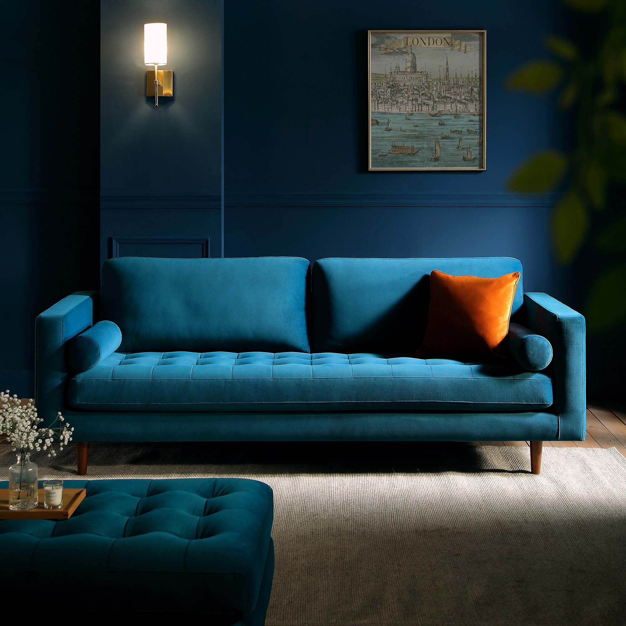 Large 3-Seater Sofa, Teal Velvet