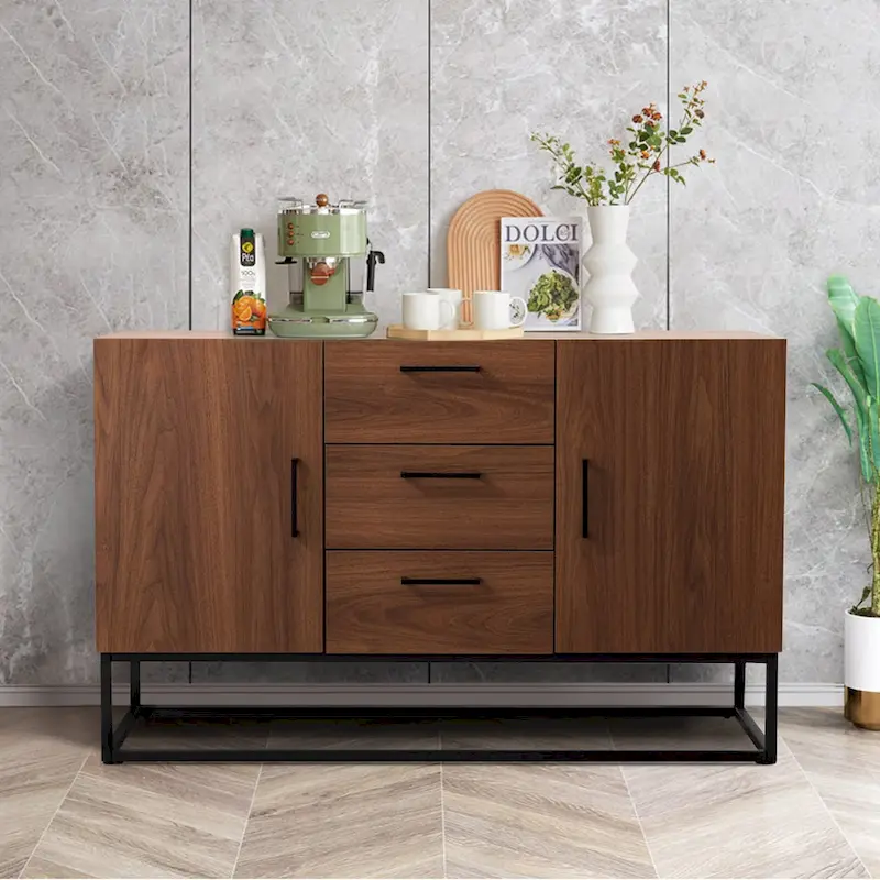 Faux Wood Sideboard with 3 Drawer Server Cabinet