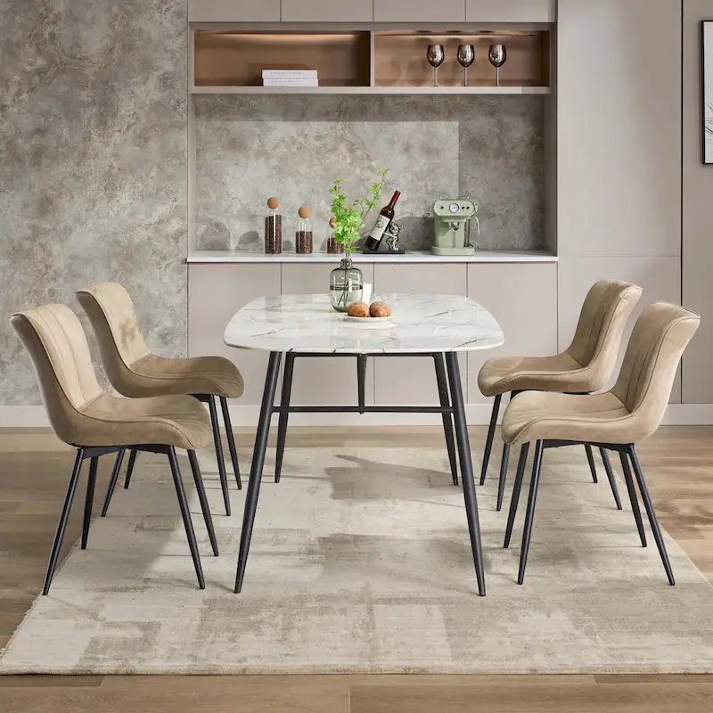 Living Dining Chairs Set of 2, Faux Leather Armless Side Chairs with Metal Legs